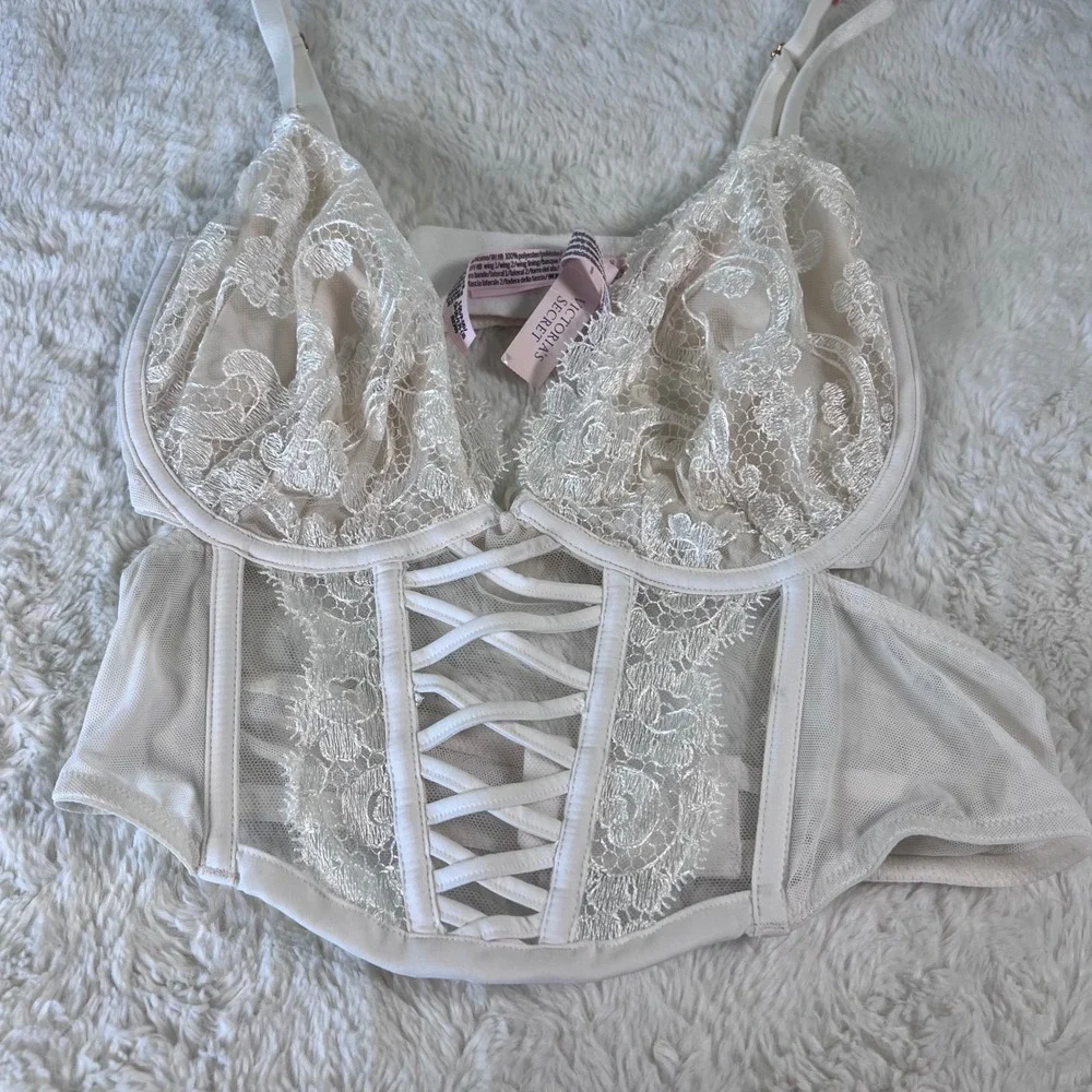 Victorias‎ Secret Dream Angels White Lace Up Corset Bra Top S-DD 11244423 NWT
